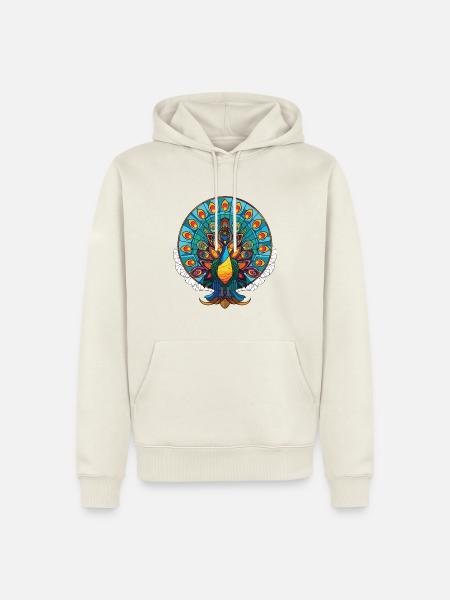 Pfauenbunte Aquarell-Tierillustration - Männer Premium Bio Hoodie - Naturweiß