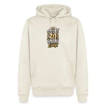 70. Geburtstag – Als Gott mich schuf - Männer Premium Bio Hoodie - Naturweiß - Vorne - Nico (187cm)