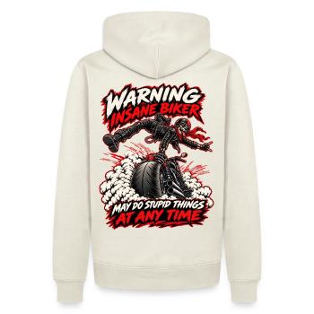 Achtung! Verrückter Biker. Biker-Humor - Männer Premium Bio Hoodie - Naturweiß - Hinten - Nico (187cm)