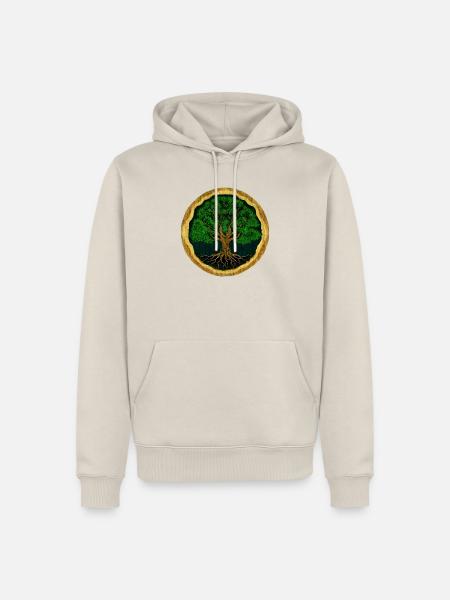 Baum des Lebens - digitale Zeichnung - Holzoptik - Männer Premium Bio Hoodie - Beige