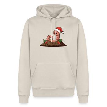 Regenwurm im Weihnachtshut – Weihnachtsthema - Männer Premium Bio Hoodie - Beige - Vorne - Thijin (182cm)