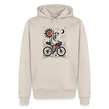 Skeleton Gravel Bike Linoleumschnitt - Männer Premium Bio Hoodie - Beige - Vorne - Thijin (182cm)