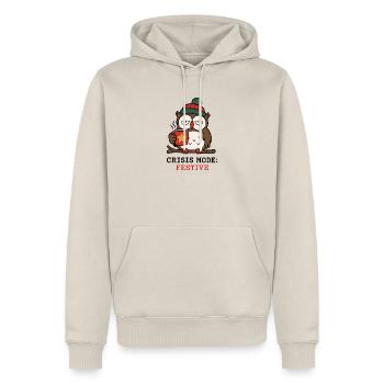 Krisenmodus Festlich – Eulen- und Weihnachtshumor - Männer Premium Bio Hoodie - Beige - Vorne - Thijin (182cm)