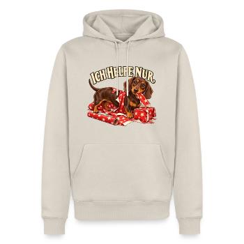 Dackel Weihnachten – Ich helfe nur - Männer Premium Bio Hoodie - Beige - Vorne - Thijin (182cm)