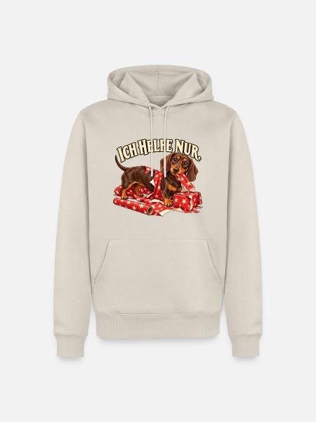 Dackel Weihnachten – Ich helfe nur - Männer Premium Bio Hoodie - Beige