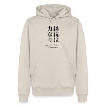 継続は力なり — Ausdauer ist eine Stärke - Männer Premium Bio Hoodie - Beige - Vorne - Thijin (182cm)