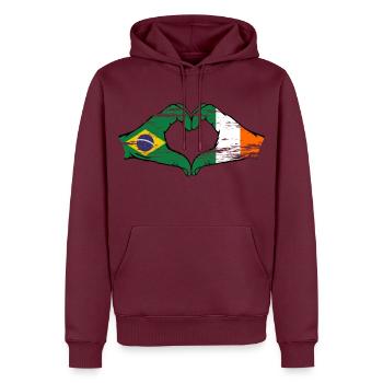 Brésil Irlande Drapeau Aiguilles Coeur Forme Utilisé - Sweat à capuche Premium bio Homme - bourgogne - Devant - Nico (187cm)