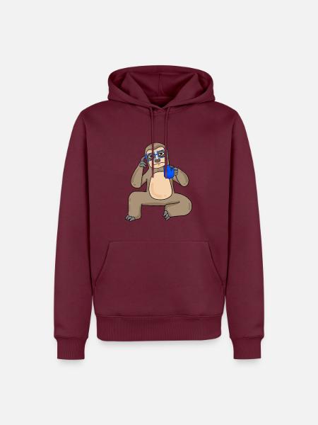 Sloth with glasses and coffee - Men’s Premium Organic Hoodie - burgundy