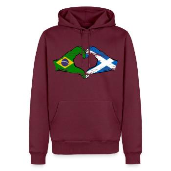 Brésil Ecosse drapeau mains forme de coeur utilisé - Sweat à capuche Premium bio Homme - bourgogne - Devant - Nico (187cm)
