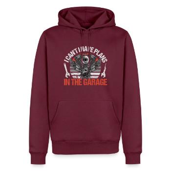 I Can’t I Have Plans In The Garage | Motorrad Moto - Männer Premium Bio Hoodie - Burgunderrot - Vorne - Nico (187cm)