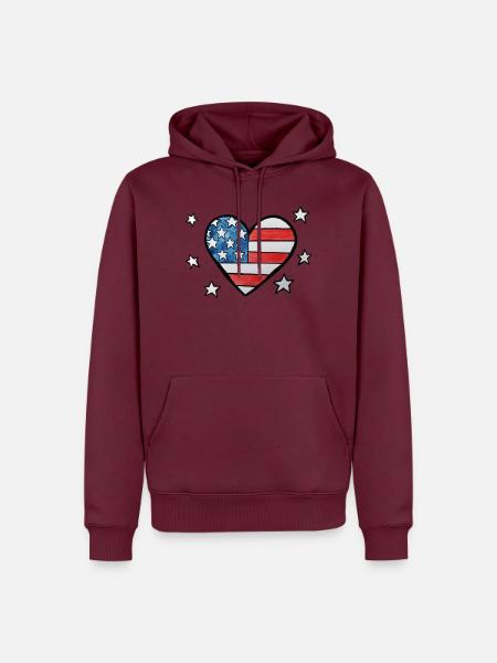 Patriotisches Sternen-und-Streifen-Herz - Männer Premium Bio Hoodie - Burgunderrot