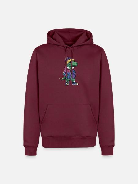 Dinosaurier mit Winterjacke und Mütze - Männer Premium Bio Hoodie - Burgunderrot