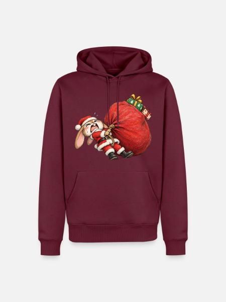 Lustiger Hasen-Riesensack-Winter-Hasen-Humor - Männer Premium Bio Hoodie - Burgunderrot