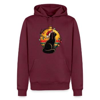 Schwarzer Kater im Weihnachtszauber - Männer Premium Bio Hoodie - Burgunderrot - Vorne - Nico (187cm)