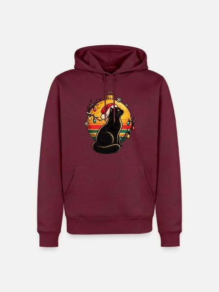 Schwarzer Kater im Weihnachtszauber - Männer Premium Bio Hoodie - Burgunderrot
