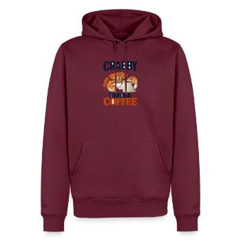 Crabby Before Coffee Krabbe Und Kaffee Spruch - Männer Premium Bio Hoodie - Burgunderrot - Vorne - Nico (187cm)