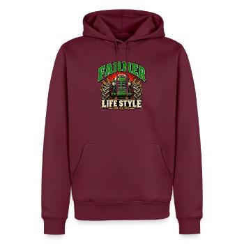 Farmer Life Style Traktor-Grafik - Männer Premium Bio Hoodie - Burgunderrot - Vorne - Nico (187cm)