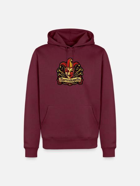 Narrenkapelle Fasching Narrenmaske Linolschnitt - Männer Premium Bio Hoodie - Burgunderrot