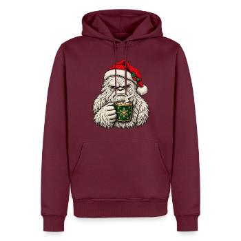 Gemütlicher Winter-Yeti mit Kakao - Männer Premium Bio Hoodie - Burgunderrot - Vorne - Nico (187cm)