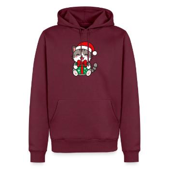 Kawaii-Katze mit Weihnachtsgeschenk - Männer Premium Bio Hoodie - Burgunderrot - Vorne - Nico (187cm)
