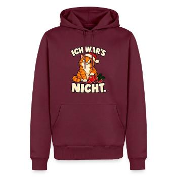 Ich war’s nicht – Lustige Weihnachtskatze - Männer Premium Bio Hoodie - Burgunderrot - Vorne - Nico (187cm)