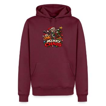 Weihnachtschaos – Katze und Hund - Männer Premium Bio Hoodie - Burgunderrot - Vorne - Nico (187cm)