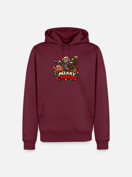 Weihnachtschaos – Katze und Hund - Männer Premium Bio Hoodie - Burgunderrot