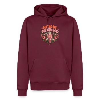 "My body my choice" - Männer Premium Bio Hoodie - Burgunderrot - Vorne - Nico (187cm)
