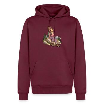 Wanderin am Bergpfad - Männer Premium Bio Hoodie - Burgunderrot - Vorne - Nico (187cm)