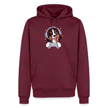 Gaming Berner Sennenhund mit Headset u Controller - Männer Premium Bio Hoodie - Burgunderrot - Vorne - Nico (187cm)