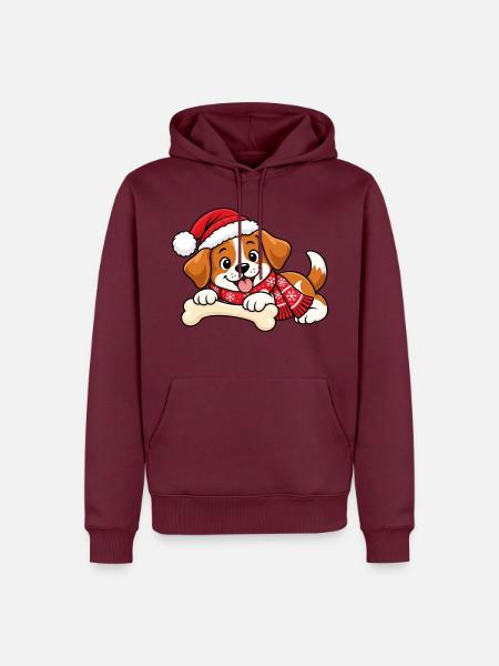 Süßer Weihnachtshund - Männer Premium Bio Hoodie - Burgunderrot