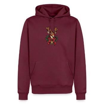 Festliche Rentiere mit Stechpalmenschleife - Männer Premium Bio Hoodie - Burgunderrot - Vorne - Nico (187cm)