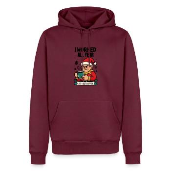 Grumpy Elf Kaffee-Realität - Männer Premium Bio Hoodie - Burgunderrot - Vorne - Nico (187cm)