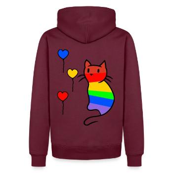 Katze Katzen Kitten LGBT Regenbogenfahne Liebe - Männer Premium Bio Hoodie - Burgunderrot - Hinten - Nico (187cm)