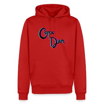 Nutze den Tag - Männer Premium Bio Hoodie - Rot - Vorne - Nico (187cm)