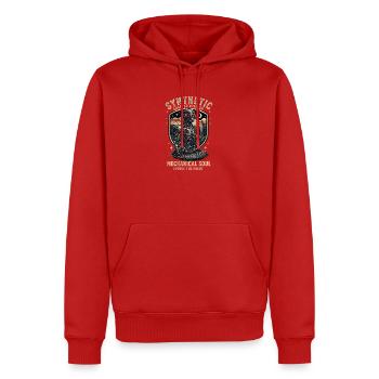 Cybernetic Mechanical Soul / Synthetic  Cyberpunk - Männer Premium Bio Hoodie - Rot - Vorne - Nico (187cm)