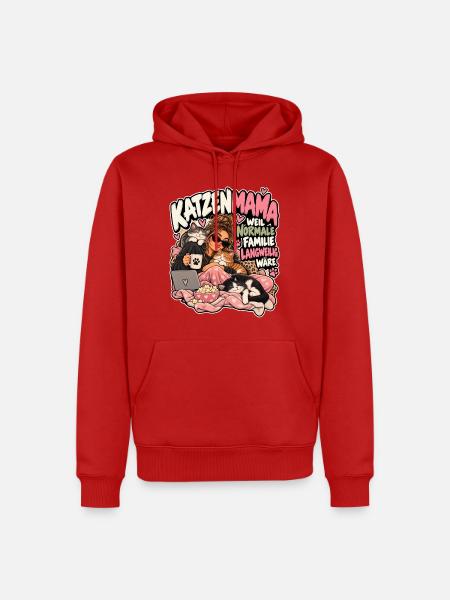 Katzenmama: Normale Familie Langweilig - Männer Premium Bio Hoodie - Rot