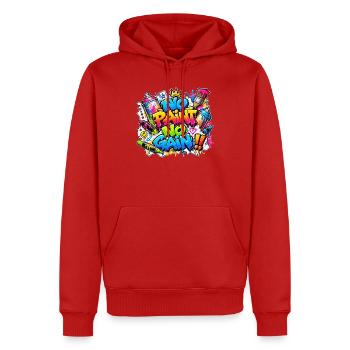 KEIN ANMALEN, KEIN WINS, Aufkleber – Graffiti, das knallt! - Männer Premium Bio Hoodie - Rot - Vorne - Nico (187cm)