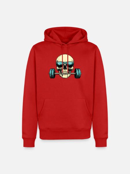 Totenkopf Sonnenbrille Hantel - Männer Premium Bio Hoodie - Rot