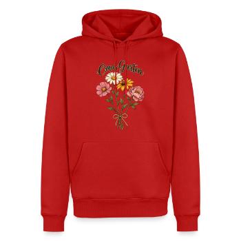 Omas Garten Shirt personalisierbar mit dem Namen  - Männer Premium Bio Hoodie - Rot - Vorne - Nico (187cm)