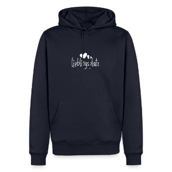 Lieblingsplatz Kissen mit Herz - Männer Premium Bio Hoodie - Navy - Vorne - Nico (187cm)