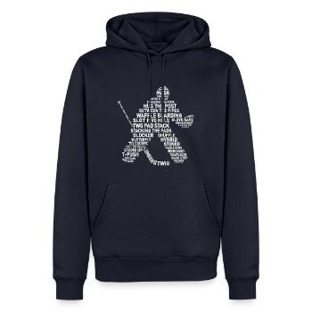 Gardien de but Lingo - version grunge de texte - Sweat à capuche Premium bio Homme - bleu marine - Devant - Nico (187cm)