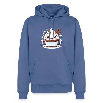 Charmanter Kakao-Begleiter - Männer Premium Bio Hoodie - Taubenblau - Vorne - Nico (187cm)