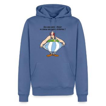 Obelix: Ein gesunder Geist, in einem Gesunden Kör - Männer Premium Bio Hoodie - Taubenblau - Vorne - Nico (187cm)