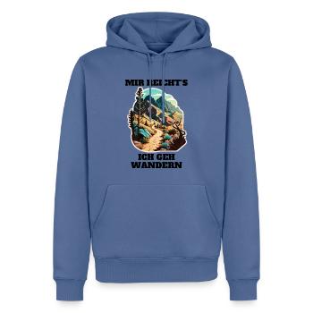 Bergpfad im Sonnenlicht Sticker - Männer Premium Bio Hoodie - Taubenblau - Vorne - Nico (187cm)
