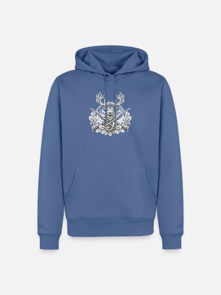 Hirschkopf mit Gewehren im Wald - Männer Premium Bio Hoodie - Taubenblau