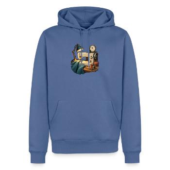 Nur noch eine Naht – Nähen bis Mitternacht - Männer Premium Bio Hoodie - Taubenblau - Vorne - Nico (187cm)
