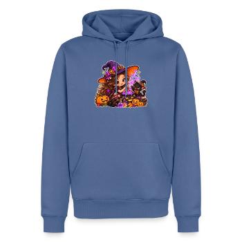 Cute Halloween Witch & Mischievous Black Cat - Männer Premium Bio Hoodie - Taubenblau - Vorne - Nico (187cm)