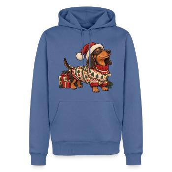 Weihnachts Dackel – Norwegerpullover Winter - Männer Premium Bio Hoodie - Taubenblau - Vorne - Nico (187cm)