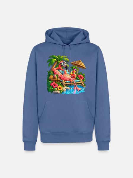 Flamingo im Tropenparadies – Sommer Relax - Männer Premium Bio Hoodie - Taubenblau